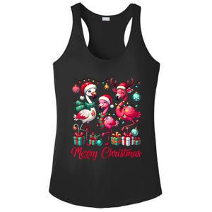 Merry Christmas Lights Flamingo Santa Hat Snow Xmas Pajamas Ladies PosiCharge Competitor Racerback Tank