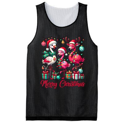 Merry Christmas Lights Flamingo Santa Hat Snow Xmas Pajamas Mesh Reversible Basketball Jersey Tank