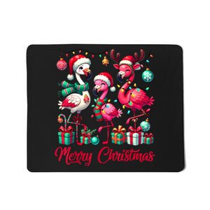 Merry Christmas Lights Flamingo Santa Hat Snow Xmas Pajamas Mousepad