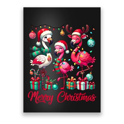 Merry Christmas Lights Flamingo Santa Hat Snow Xmas Pajamas Poster