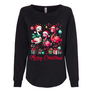 Merry Christmas Lights Flamingo Santa Hat Snow Xmas Pajamas Womens California Wash Sweatshirt