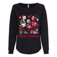 Merry Christmas Lights Flamingo Santa Hat Snow Xmas Pajamas Womens California Wash Sweatshirt