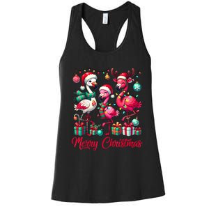 Merry Christmas Lights Flamingo Santa Hat Snow Xmas Pajamas Women's Racerback Tank