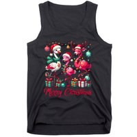 Merry Christmas Lights Flamingo Santa Hat Snow Xmas Pajamas Tank Top