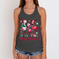 Merry Christmas Lights Flamingo Santa Hat Snow Xmas Pajamas Women's Knotted Racerback Tank