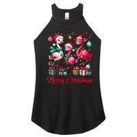 Merry Christmas Lights Flamingo Santa Hat Snow Xmas Pajamas Women's Perfect Tri Rocker Tank