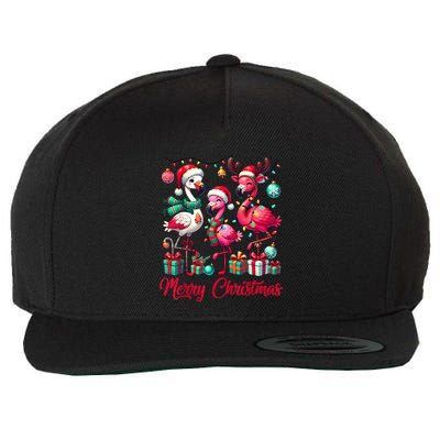 Merry Christmas Lights Flamingo Santa Hat Snow Xmas Pajamas Wool Snapback Cap