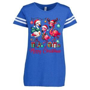 Merry Christmas Lights Flamingo Santa Hat Snow Xmas Pajamas Enza Ladies Jersey Football T-Shirt