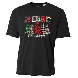 Merry Christmas Leopard Buffalo Red Plaid For Long Sleeve Cooling Performance Crew T-Shirt