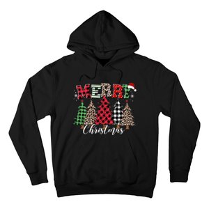 Merry Christmas Leopard Buffalo Red Plaid For Long Sleeve Hoodie