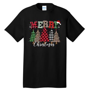 Merry Christmas Leopard Buffalo Red Plaid For Long Sleeve Tall T-Shirt