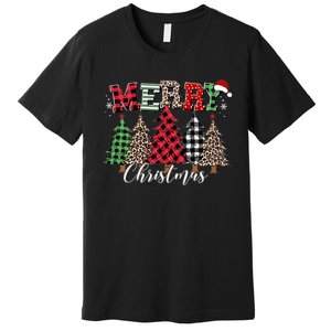 Merry Christmas Leopard Buffalo Red Plaid For Long Sleeve Premium T-Shirt