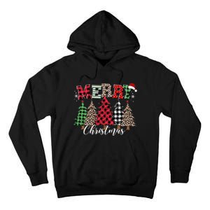 Merry Christmas Leopard Buffalo Red Plaid For Long Sleeve Tall Hoodie