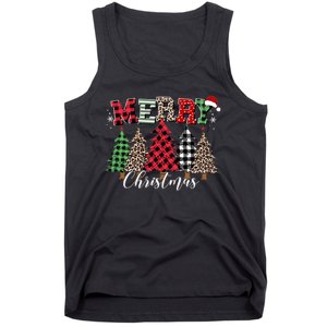 Merry Christmas Leopard Buffalo Red Plaid For Long Sleeve Tank Top