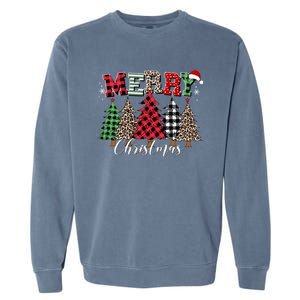 Merry Christmas Leopard Buffalo Red Plaid For Long Sleeve Garment-Dyed Sweatshirt