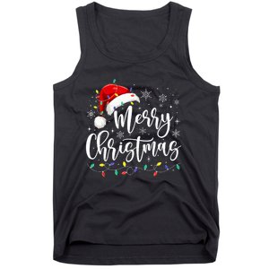 Merry Christmas Lights Red Santa Hat Xmas Family Women Tank Top Tank Top