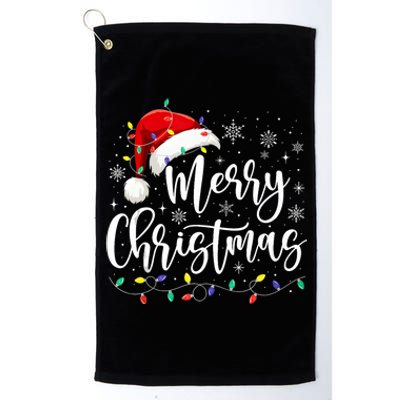 Merry Christmas Lights Red Santa Hat Xmas Family Women Tank Top Platinum Collection Golf Towel