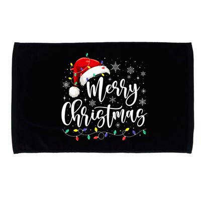 Merry Christmas Lights Red Santa Hat Xmas Family Women Tank Top Microfiber Hand Towel