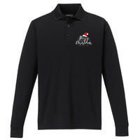 Merry Christmas Long Sleeve Performance Long Sleeve Polo