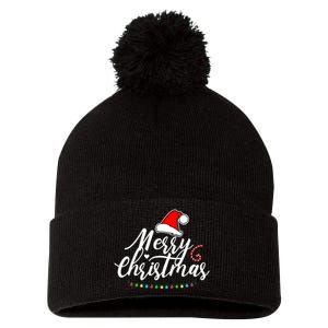 Merry Christmas Long Sleeve Pom Pom 12in Knit Beanie