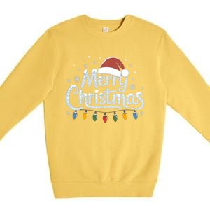 Merry Christmas Lights Red Santa Hat Xmas Family Great Gift Premium Crewneck Sweatshirt