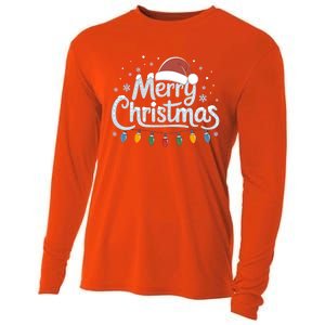 Merry Christmas Lights Red Santa Hat Xmas Family Great Gift Cooling Performance Long Sleeve Crew