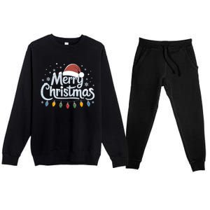 Merry Christmas Lights Red Santa Hat Xmas Family Great Gift Premium Crewneck Sweatsuit Set