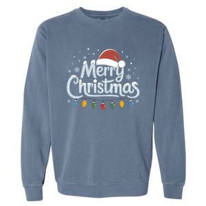 Merry Christmas Lights Red Santa Hat Xmas Family Great Gift Garment-Dyed Sweatshirt