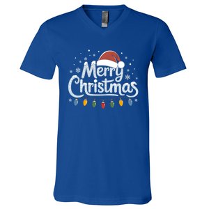 Merry Christmas Lights Red Santa Hat Xmas Family Great Gift V-Neck T-Shirt