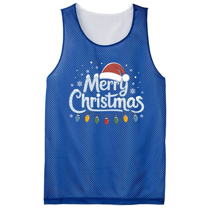 Merry Christmas Lights Red Santa Hat Xmas Family Great Gift Mesh Reversible Basketball Jersey Tank