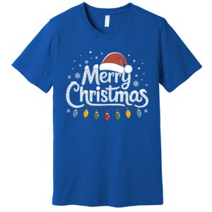 Merry Christmas Lights Red Santa Hat Xmas Family Great Gift Premium T-Shirt