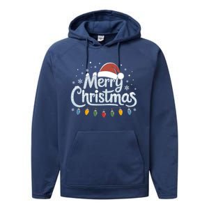 Merry Christmas Lights Red Santa Hat Xmas Family Great Gift Performance Fleece Hoodie