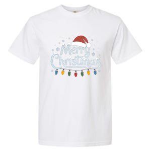 Merry Christmas Lights Red Santa Hat Xmas Family Great Gift Garment-Dyed Heavyweight T-Shirt