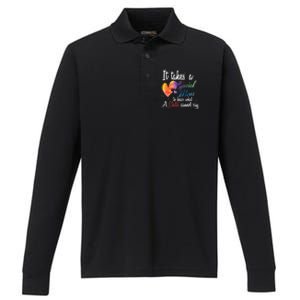 Mom Child Love Puzzle Inspirational Autism Awareness Gift Performance Long Sleeve Polo