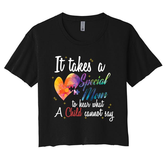 Mom Child Love Puzzle Inspirational Autism Awareness Gift Women's Crop Top Tee