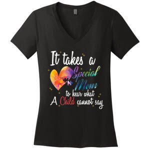 Mom Child Love Puzzle Inspirational Autism Awareness Gift Women's V-Neck T-Shirt