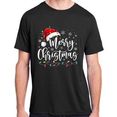 Merry Christmas Lights Red Santa Hat Xmas Family Adult ChromaSoft Performance T-Shirt