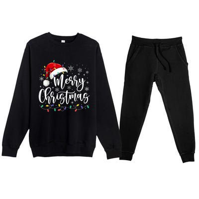 Merry Christmas Lights Red Santa Hat Xmas Family Premium Crewneck Sweatsuit Set