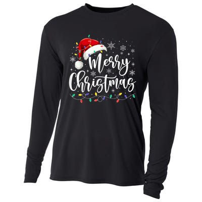 Merry Christmas Lights Red Santa Hat Xmas Family Cooling Performance Long Sleeve Crew