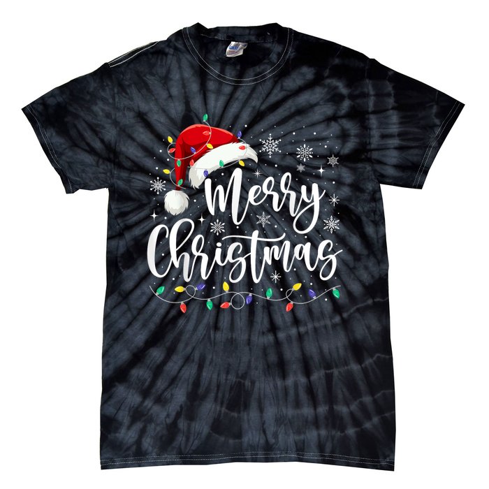 Merry Christmas Lights Red Santa Hat Xmas Family Tie-Dye T-Shirt