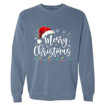 Merry Christmas Lights Red Santa Hat Xmas Family Garment-Dyed Sweatshirt