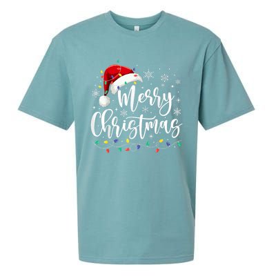 Merry Christmas Lights Red Santa Hat Xmas Family Sueded Cloud Jersey T-Shirt