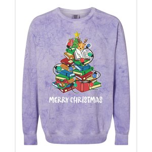 Merry Christmas Library Tree Cute Book Lover Librarian Funny Gift Colorblast Crewneck Sweatshirt