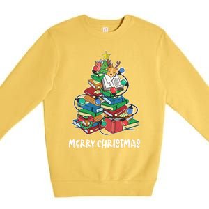 Merry Christmas Library Tree Cute Book Lover Librarian Funny Gift Premium Crewneck Sweatshirt