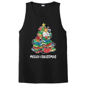 Merry Christmas Library Tree Cute Book Lover Librarian Funny Gift PosiCharge Competitor Tank