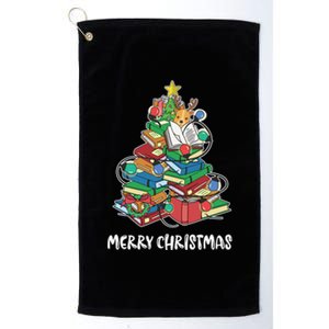 Merry Christmas Library Tree Cute Book Lover Librarian Funny Gift Platinum Collection Golf Towel