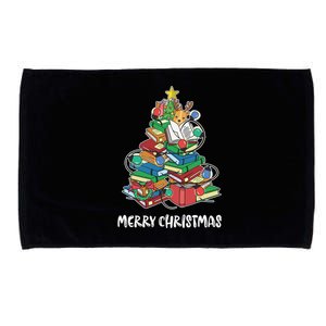 Merry Christmas Library Tree Cute Book Lover Librarian Funny Gift Microfiber Hand Towel