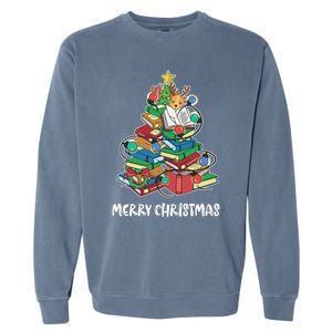 Merry Christmas Library Tree Cute Book Lover Librarian Funny Gift Garment-Dyed Sweatshirt