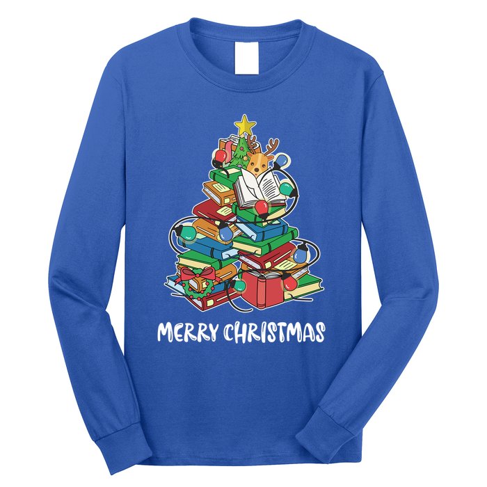 Merry Christmas Library Tree Cute Book Lover Librarian Funny Gift Long Sleeve Shirt