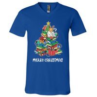 Merry Christmas Library Tree Cute Book Lover Librarian Funny Gift V-Neck T-Shirt